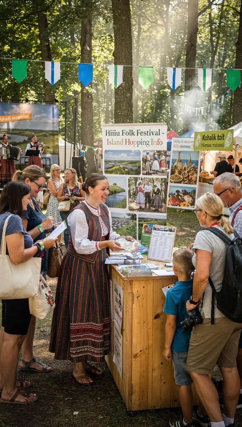 Vaade sadamale koos parvlaevade ja reisijatega, kes valmistuvad saarte vahel sõitma.